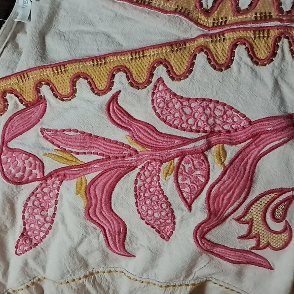 Veveret Embroidered Babydoll Shift Dress Mini Boho Hippie Linen Artsy Floral - Picture 10 of 10